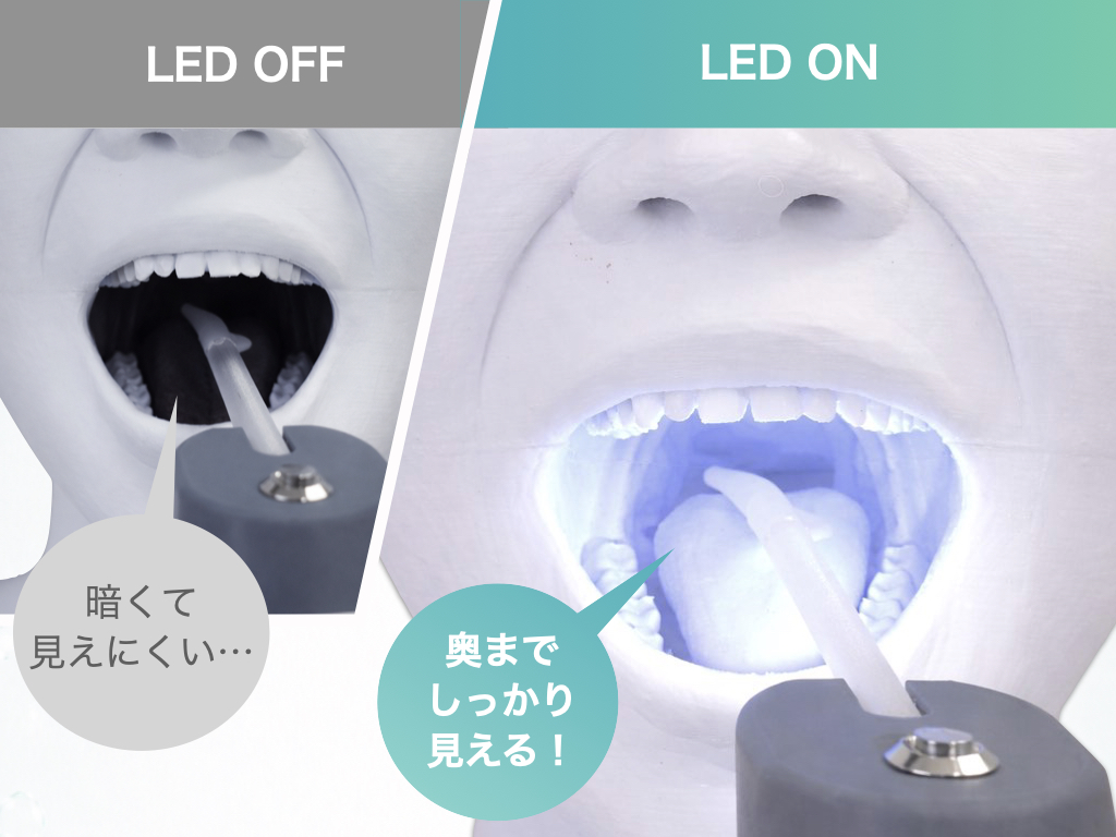 LEDライト消灯時と点灯時の見え方の比較